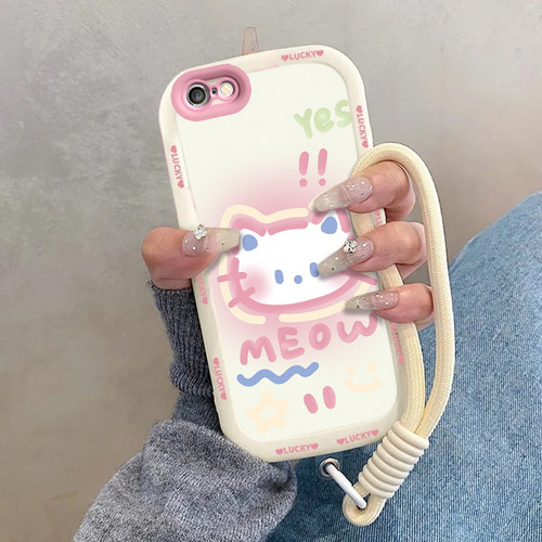苹果6splus手机壳6s新款6plus防摔iPhone6全包带挂绳plus高级iPhone可爱小6sp保护套六6硅胶男i6女ip害羞kt猫