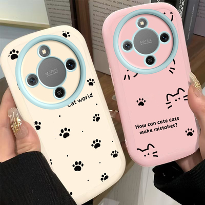 适用荣耀X70手机壳honorX70新款华为保护套MTN一AN00液态硅胶镜头全包防摔叉七零70X男女honor外壳后线条猫爪
