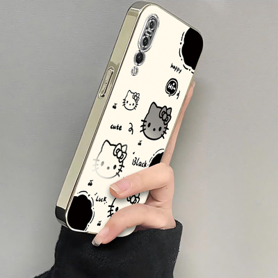适用华为P20Pro手机壳P2OPro保护套P20P新款Plus可爱Pr0电镀银框CLT一AL00全包ALOO防摔CLTAL01女生黑白kt猫