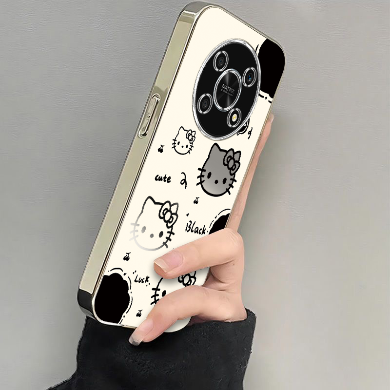 适用荣耀X40GT竞速版手机壳华为ADT一AN00保护套HONOR新款ADTAN电镀银框软壳全包防摔可爱散热TG女生黑白kt猫