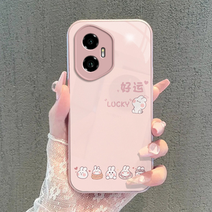 适用荣耀300手机壳Pro华为HONOR保护套H0N0R300P硬玻璃POLO曲屏可爱曲面屏全包防摔Por高级感Pr0男女好运兔子