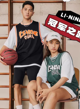 李宁纯棉短袖T恤男女宽松透气2024夏季新款国潮篮球运动衫AHST573