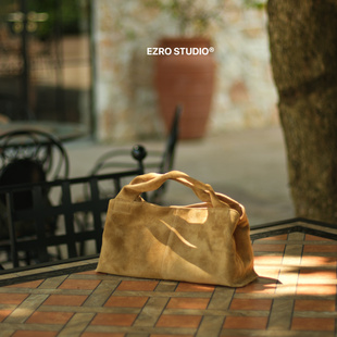 一作 麂皮羊猄皮高级真皮柔软云朵包手提女包斜挎托特包 EZRO