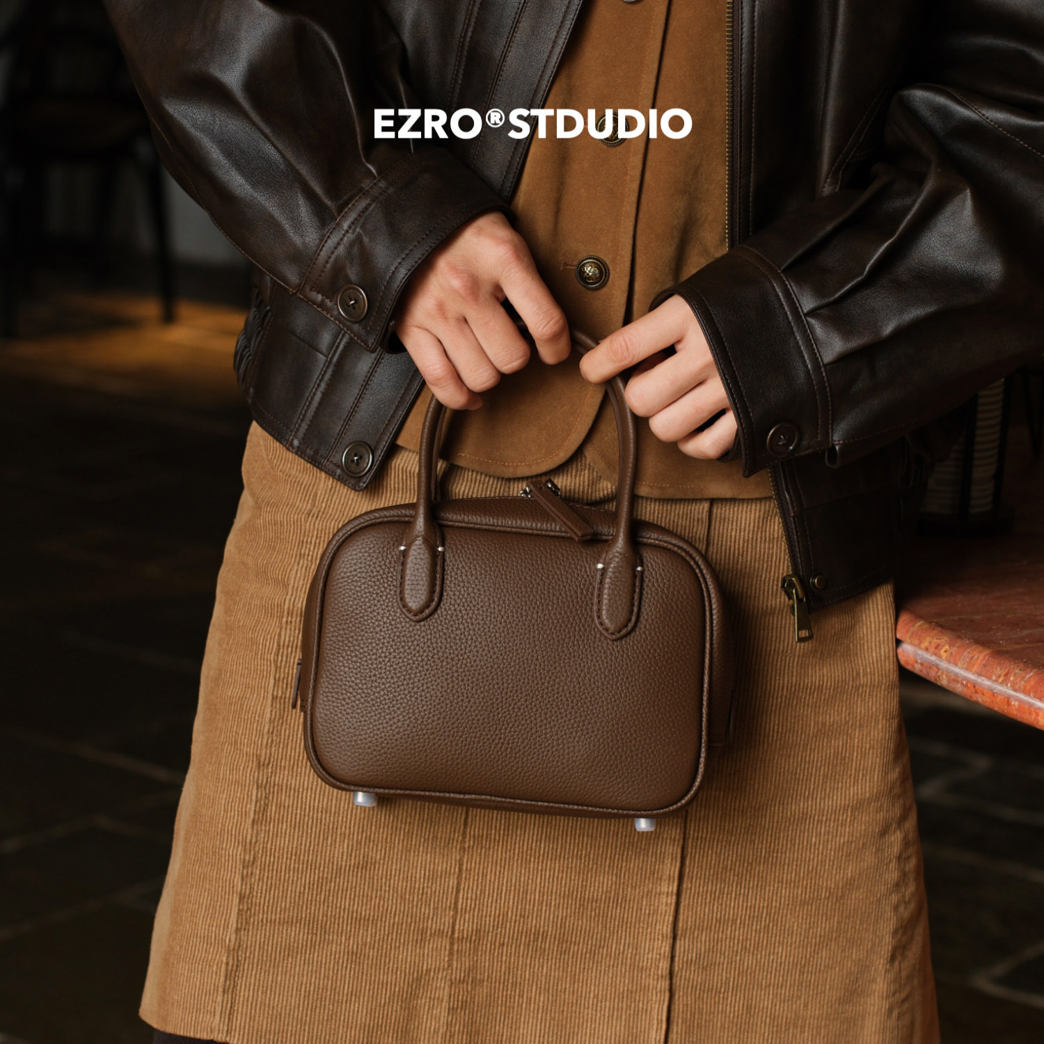 【EZRO】一作 头层牛皮Togo真皮保龄球小包方包手提斜挎女包百搭,箱包皮具/热销女包/男包,小方包,淘宝优惠券,粉丝福利购,淘宝优惠卷