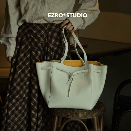 EZROTOGO头层牛皮单肩女托特包