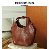 女包 高级头层植鞣牛皮真皮简约手工水桶包斜挎新款 EZRO 一作