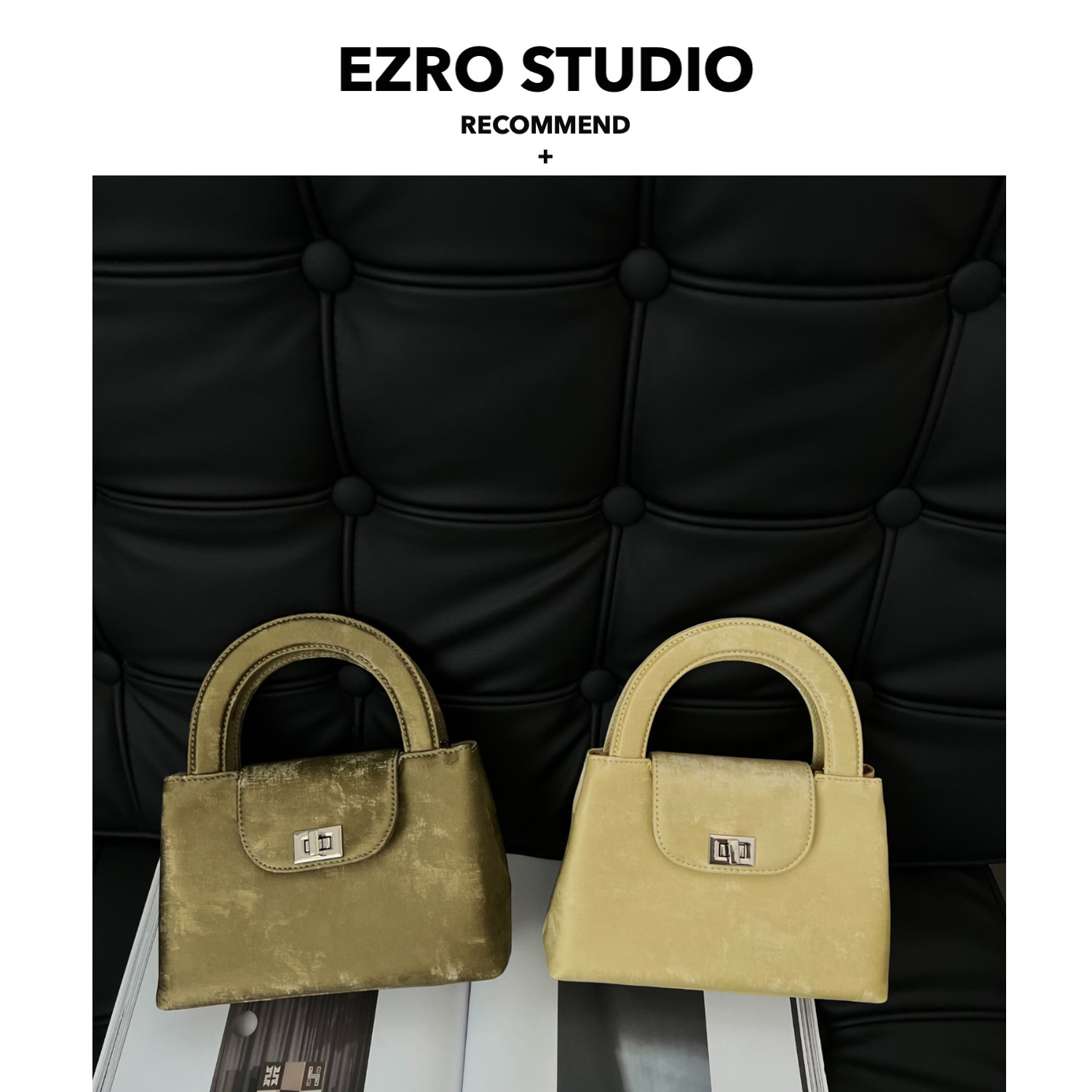 EZRO国风复古丝绸水墨手提马鞍包