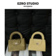 EZRO 水墨画中国风质感丝绸真皮手提锁扣马鞍包珍珠链条斜挎包