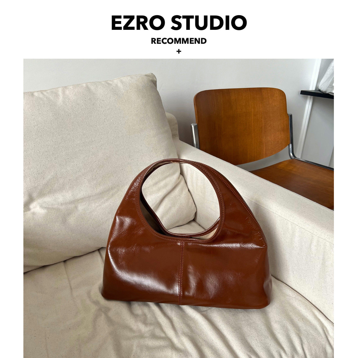 【EZRO】新款小众复古油蜡牛皮真皮牛角包单肩腋下包女包法棍包,箱包皮具/热销女包/男包,腋下包,淘宝优惠券,粉丝福利购,淘宝优惠卷