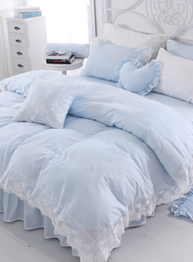 法式全棉4四件套纯棉100公主风简约蕾丝小清新被套床上用品1.8m床