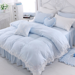 全棉4四件套纯棉100公主风简约蕾丝小清新被套床上用品1.8m床 法式