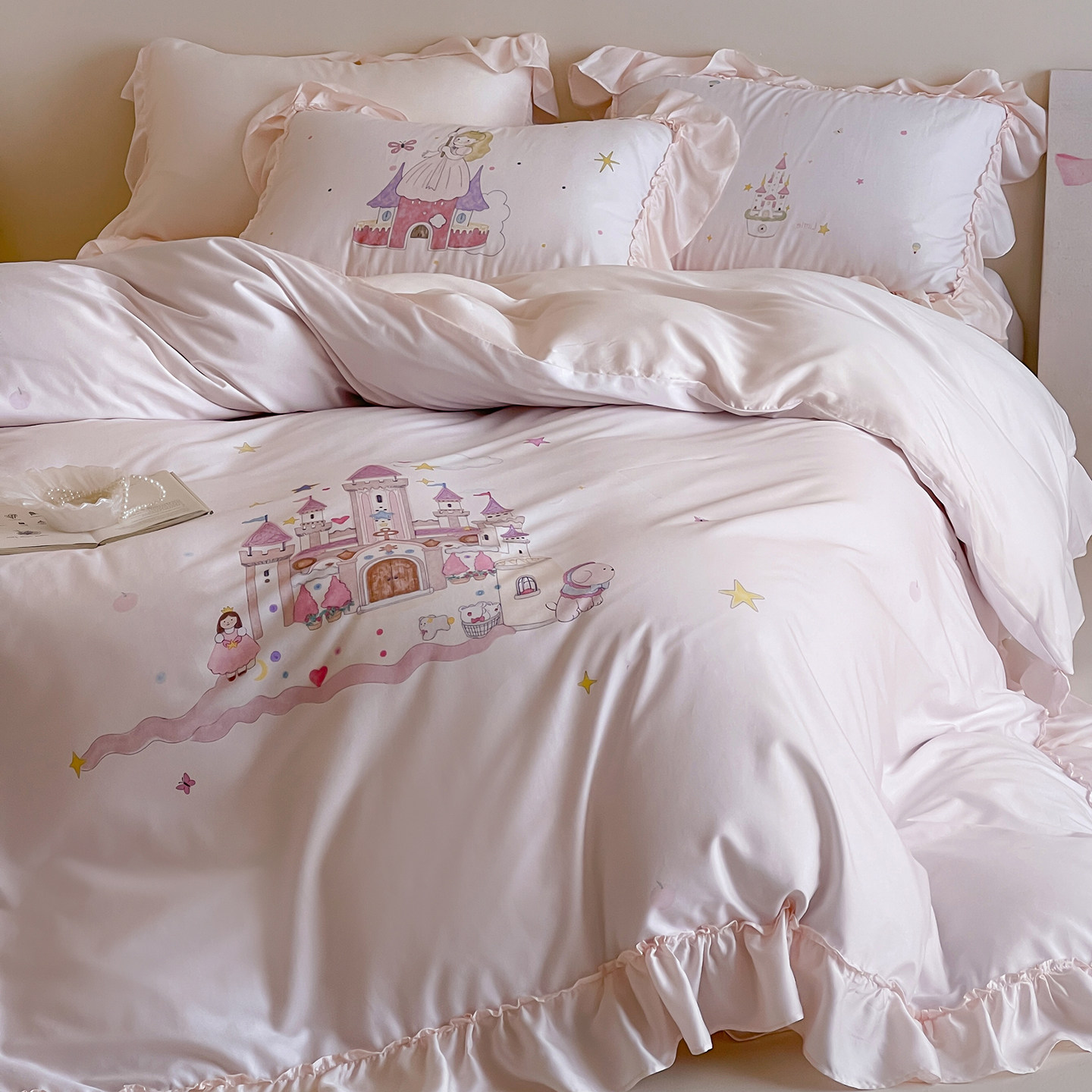 法式少女心卡通全棉磨毛加厚四件套纯棉可爱印花被套床单床品