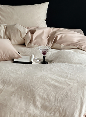 法式提花100S全棉长绒棉四件套纯棉被套简约风轻奢高级床单床笠款