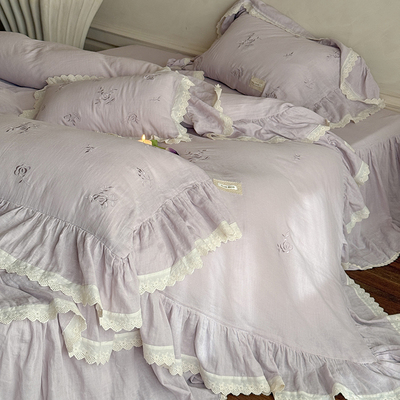 法式少女心刺绣全棉双层纱四件套