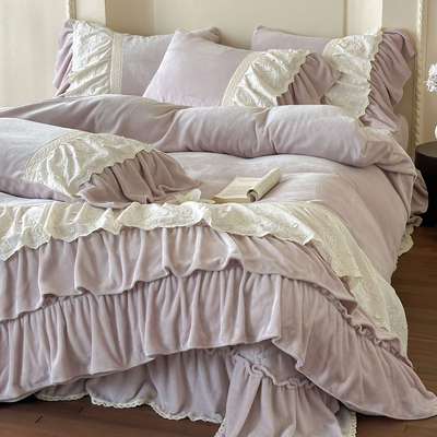 法式床盖加厚牛奶绒四件套公主风