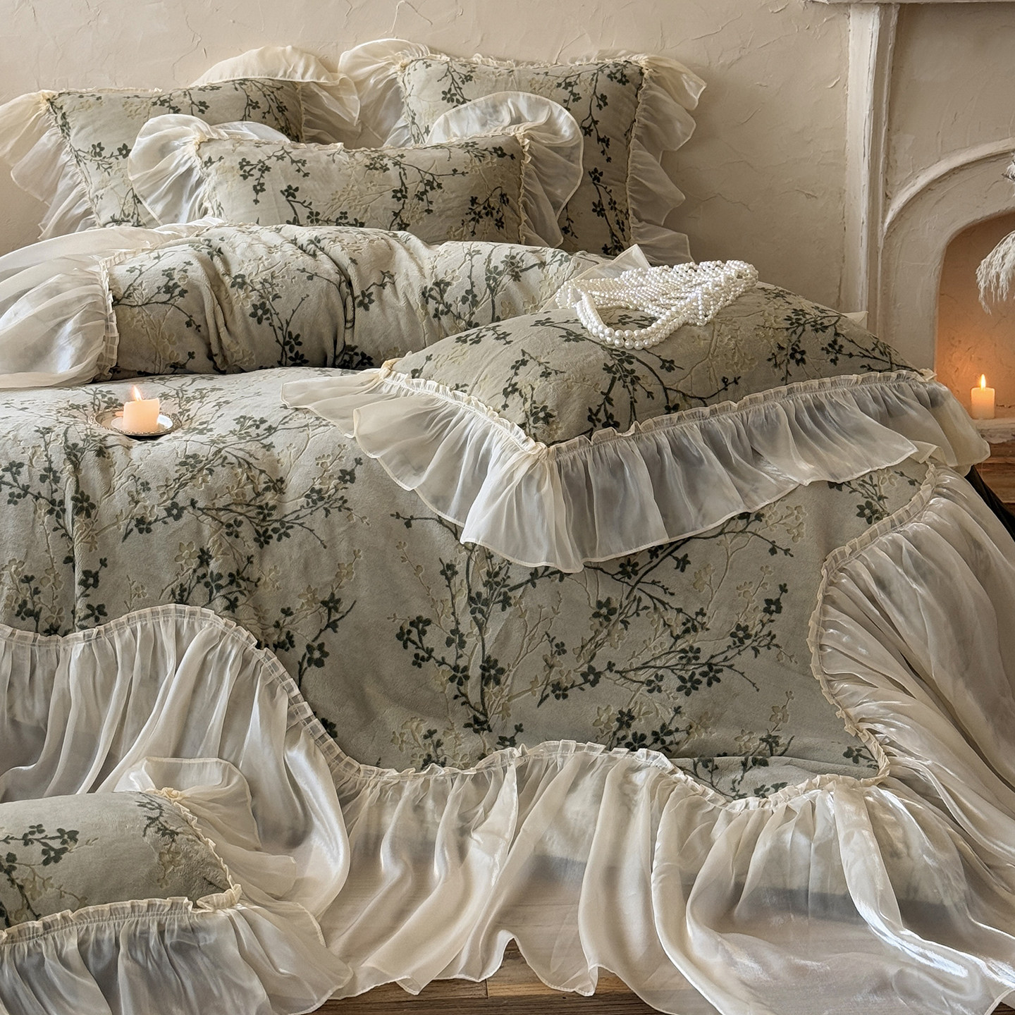 法式秋冬复古床盖款牛奶绒四件套加厚保暖双面毛绒琉璃纱被套床品