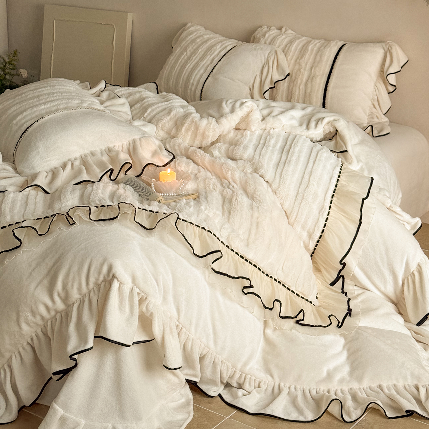 法式兔绒四件套牛奶绒公主风被套