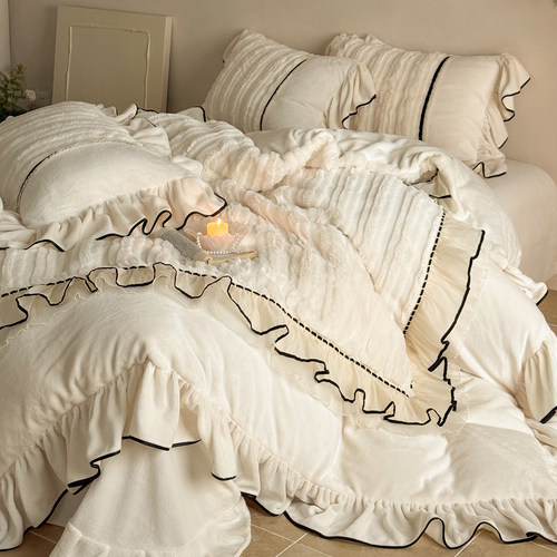 法式兔绒四件套牛奶绒公主风被套