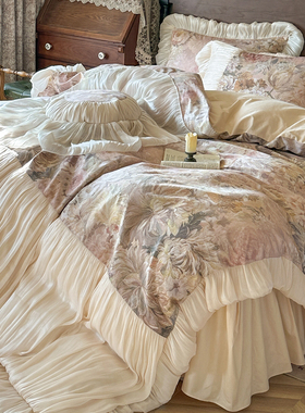 法式油画公主风全棉四件套纯棉床裙款琉璃纱边被套高级感床上用品