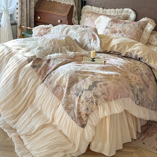 法式 琉璃纱边被套高级感床上用品 油画公主风全棉四件套纯棉床裙款
