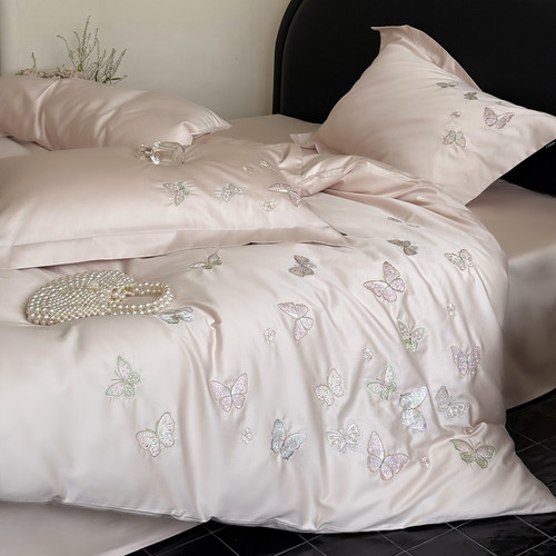 法式轻奢蝴蝶刺绣高级全棉四件套