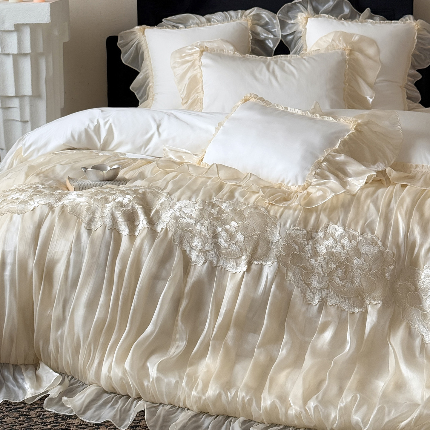 法式轻奢宫廷全棉长绒棉四件套蕾丝花边纯棉被套床单床盖高级床品