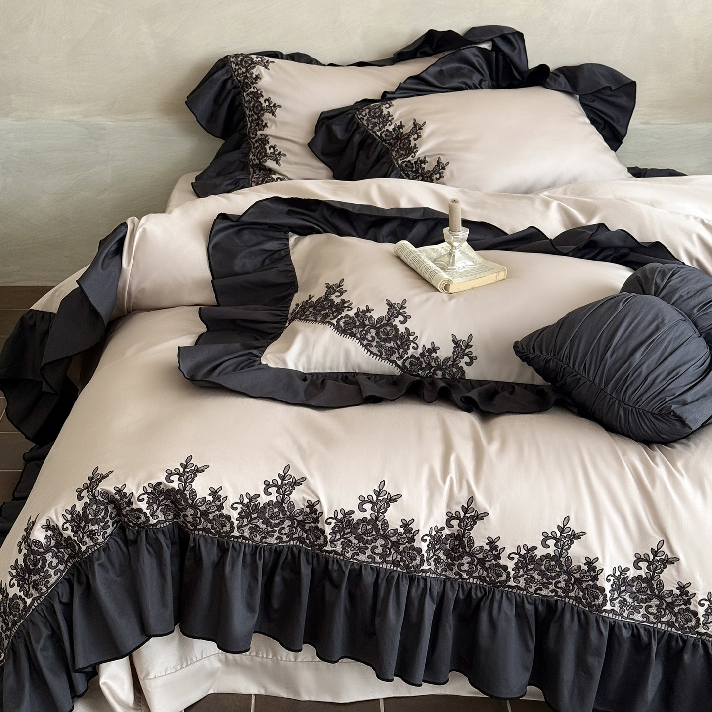 法式复古刺绣全棉长绒棉四件套纯棉贡缎被套公主风床单高级感床品