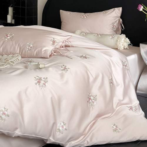 法式玫瑰花刺绣全棉长绒棉四件套