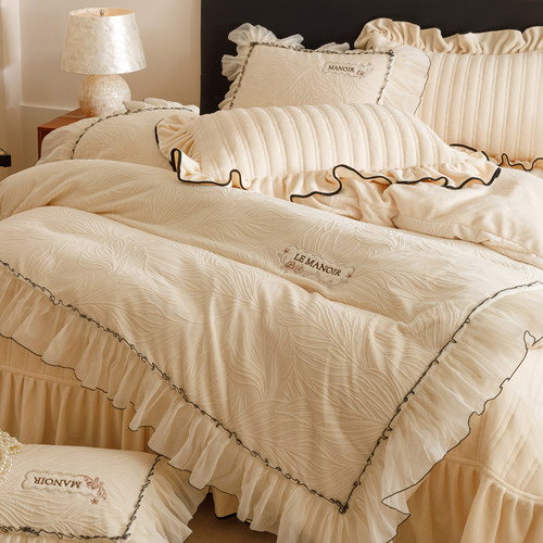 法式复古冬季牛奶绒床盖款四件套