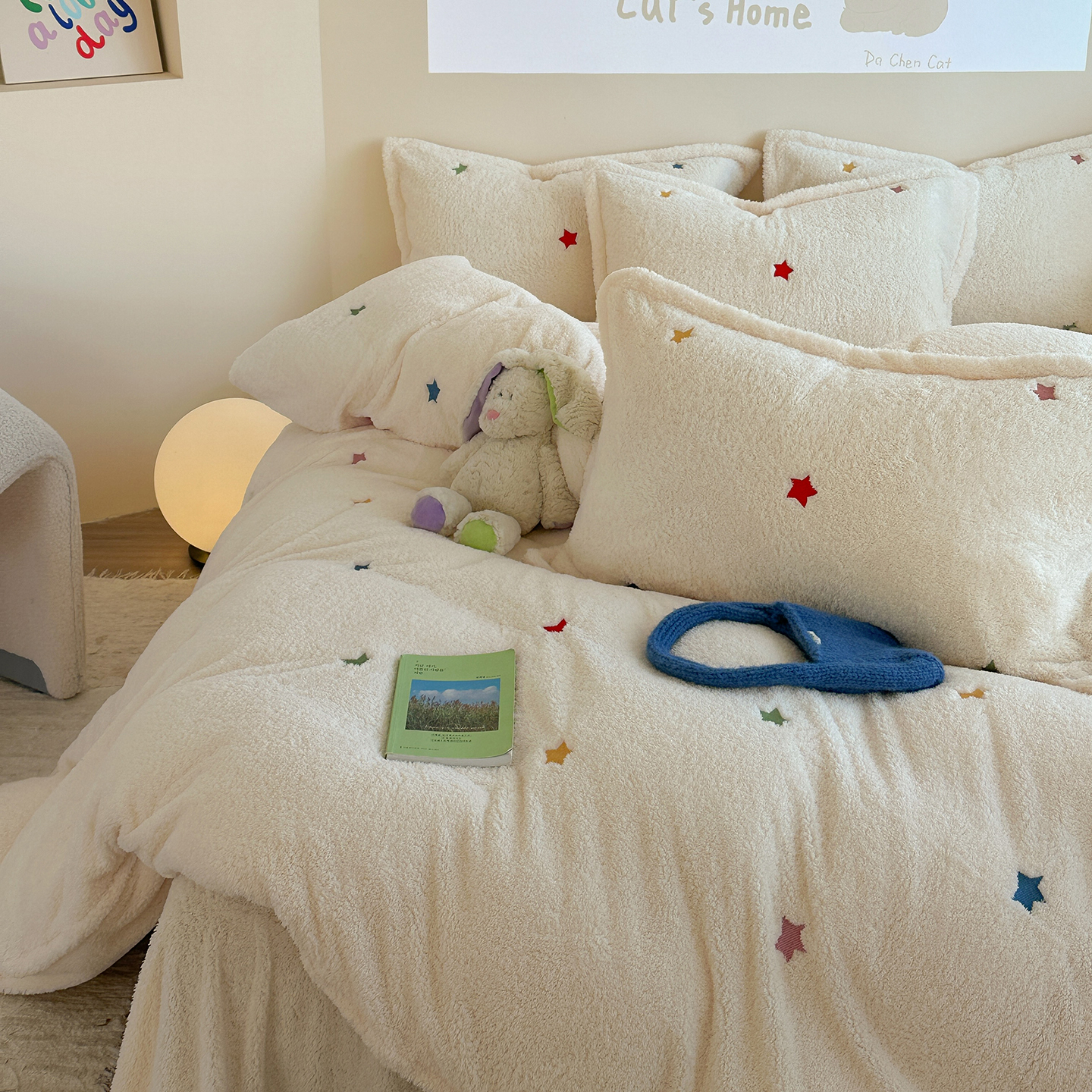 冬季加厚少女心刺绣泰迪绒四件套