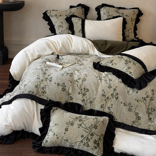 法式复古花卉牛奶绒公主风四件套