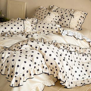 法式 波点奶油风全棉长绒棉四件套纯棉蝴蝶结花边被套轻奢高级床品