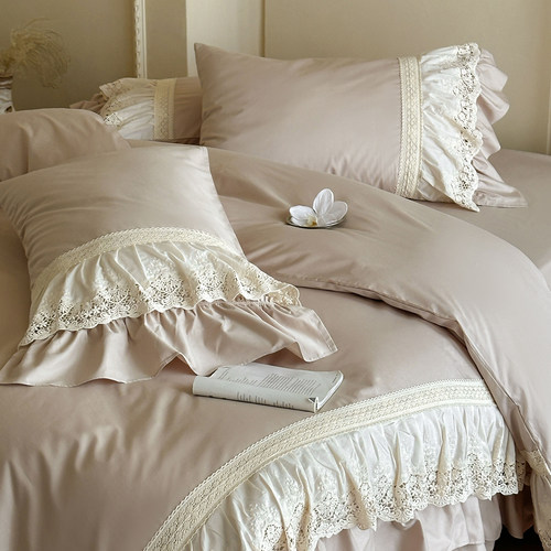 法式纯色浪漫全棉床裙床上四件套