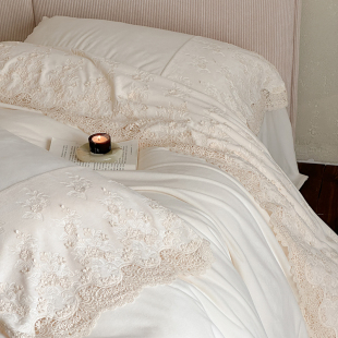 冬季法式蕾丝婴儿绒四件套公主风双面毛绒刺绣花边被套床单珊瑚绒