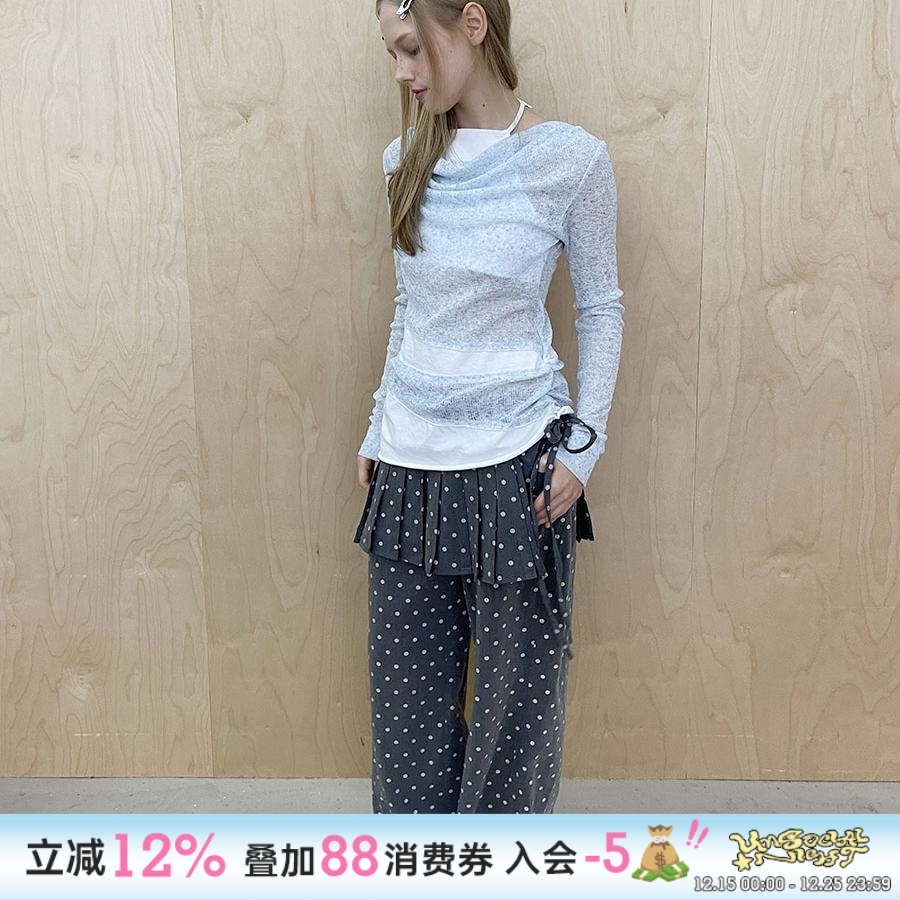 假两件套头拼接长袖上衣挂脖针织