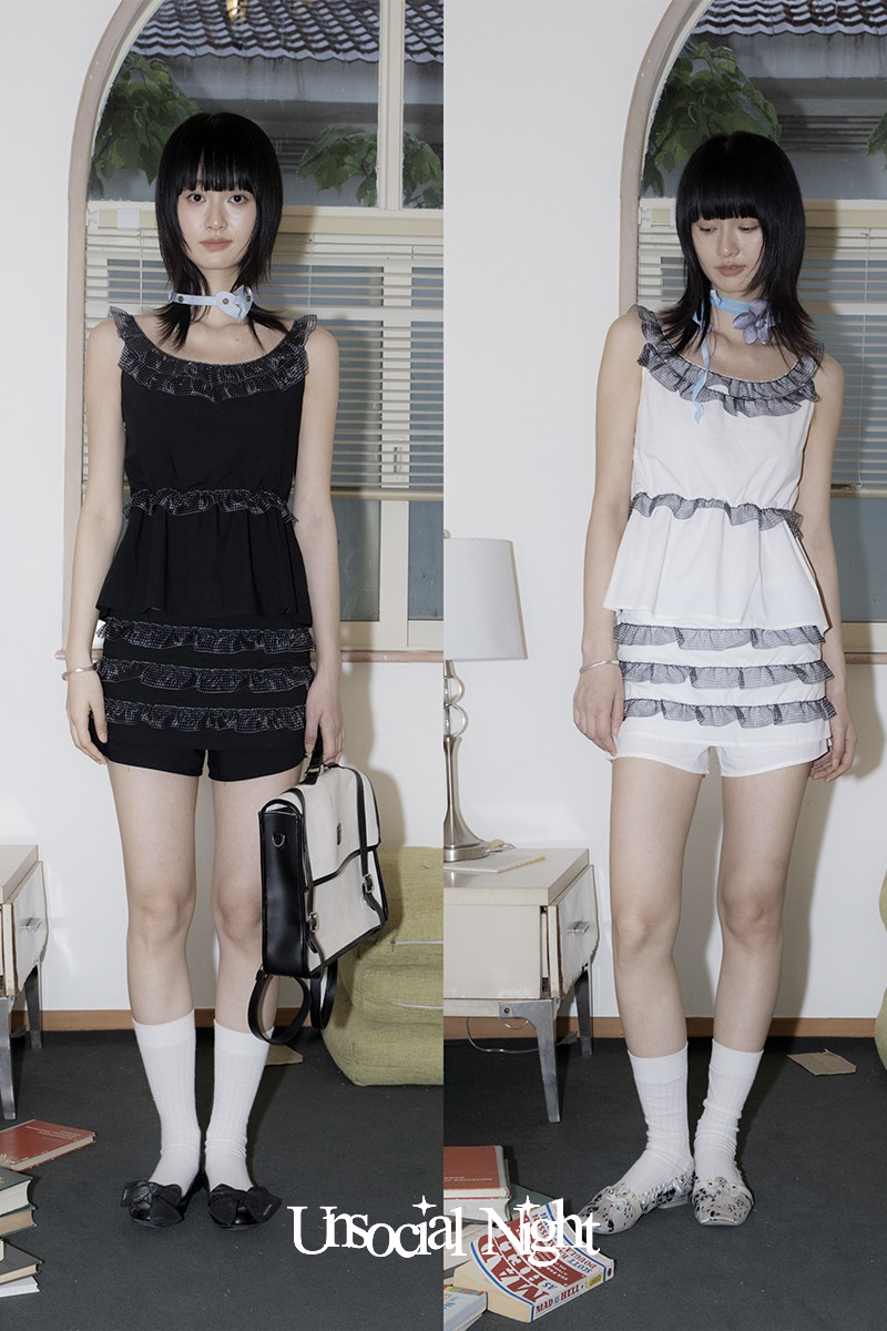 花边拼接短裤背心套装