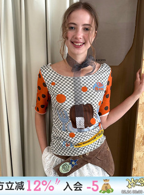 UnsocialNight原创插画可爱俏皮波点可露丽长袖夏季少女短袖T恤女