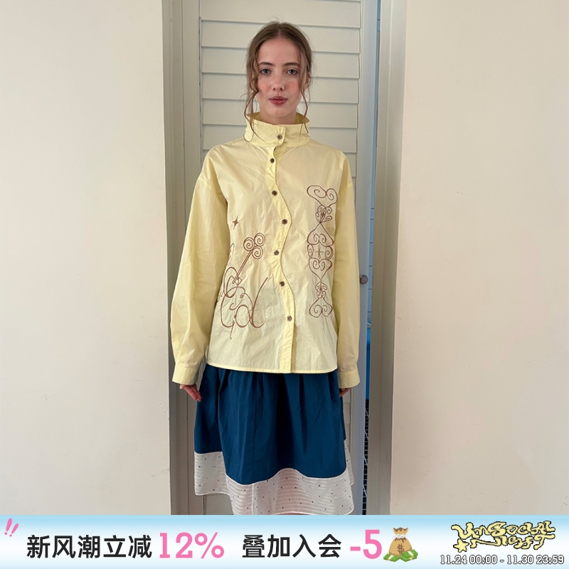 原创小众设计刺绣宽松型复古衬衫