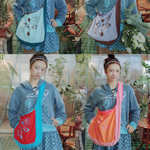 UnsocialNight原创百搭文艺复古百搭休闲插画印花单肩斜挎包女