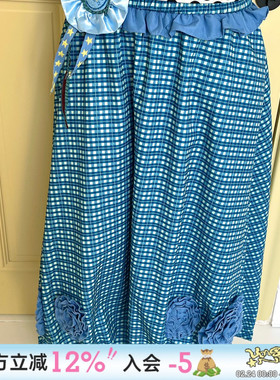 UnsocialNight2025秋季新品原创蓝色格子拼接休闲花苞半裙女