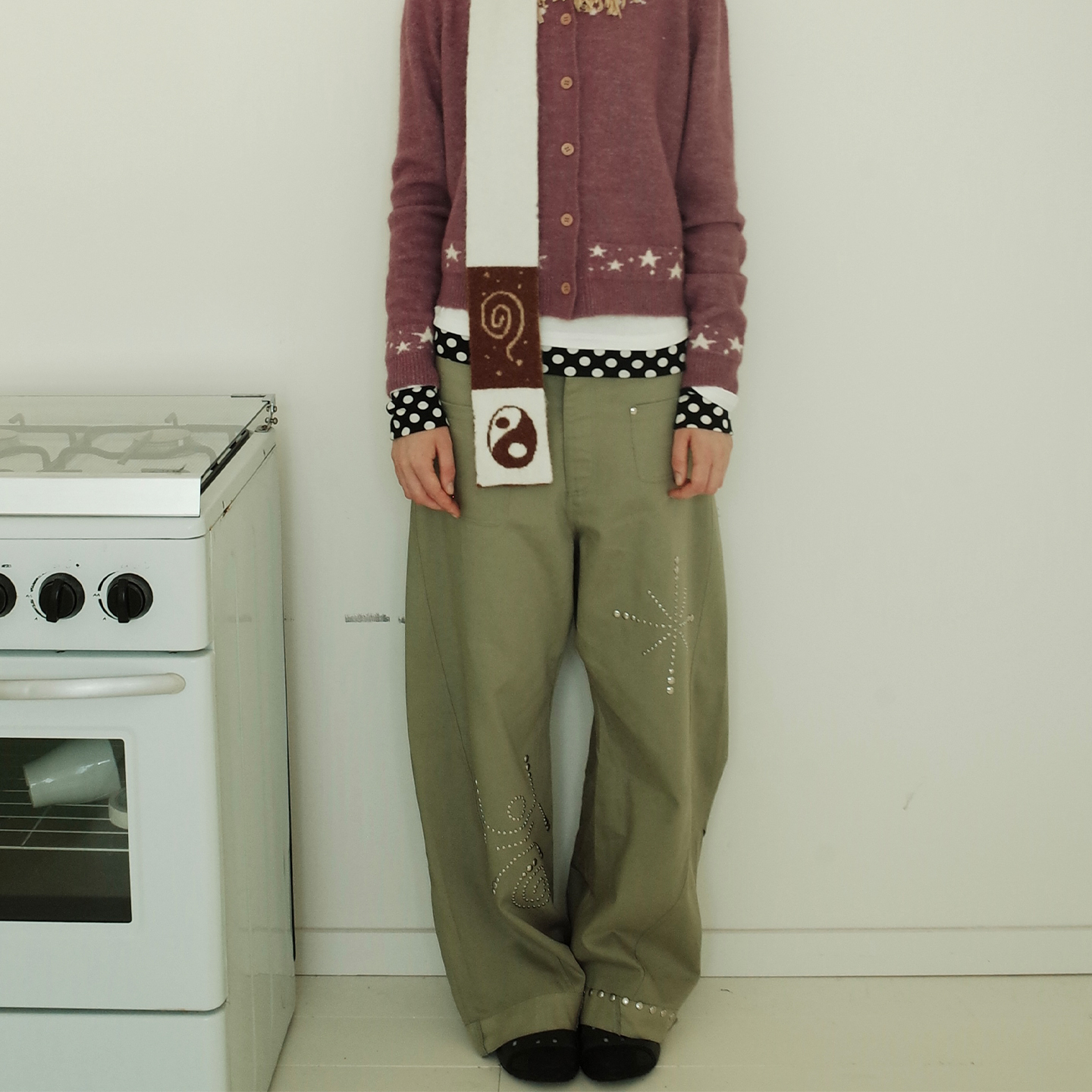 铜片弯刀休闲长裤宽松