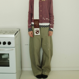 UnsocialNight2025秋季新品铜片烫钻弯刀休闲低腰拖地长裤女