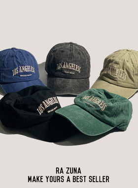 新款做旧百搭复古美式棒球帽男防晒刺绣字母个性显白男浅顶鸭舌帽