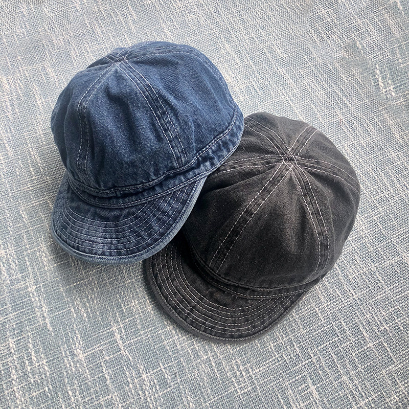 日系复古蓝染牛仔水洗做旧工人阿美咔叽工装鸭舌帽美式短檐棒球帽