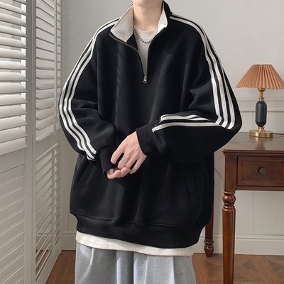 美式三条杠polo衫卫衣男款秋冬季