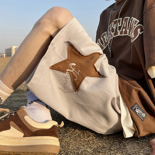 男夏季 子青少年潮牌潮流休闲运动中裤 新款 复古五分裤 宽松美式 短裤