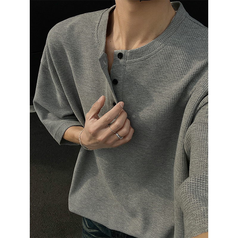 华夫格亨利领t恤短袖男款夏季