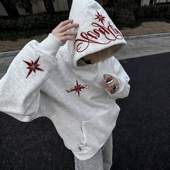 外套女 宽松潮牌加绒帽衫 国潮美式 高街北极星刺绣连帽卫衣男情侣款