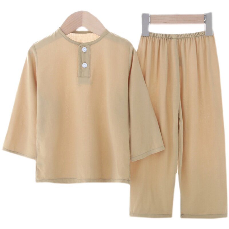 SUMMER COTTON SILK CHILDRENS PAJAMAS LITTLE BOYS BOYS LONG SLEEVE THIN GIRLS BABY COTTON SILK SUMMER SUIT LOUNGEWEAR