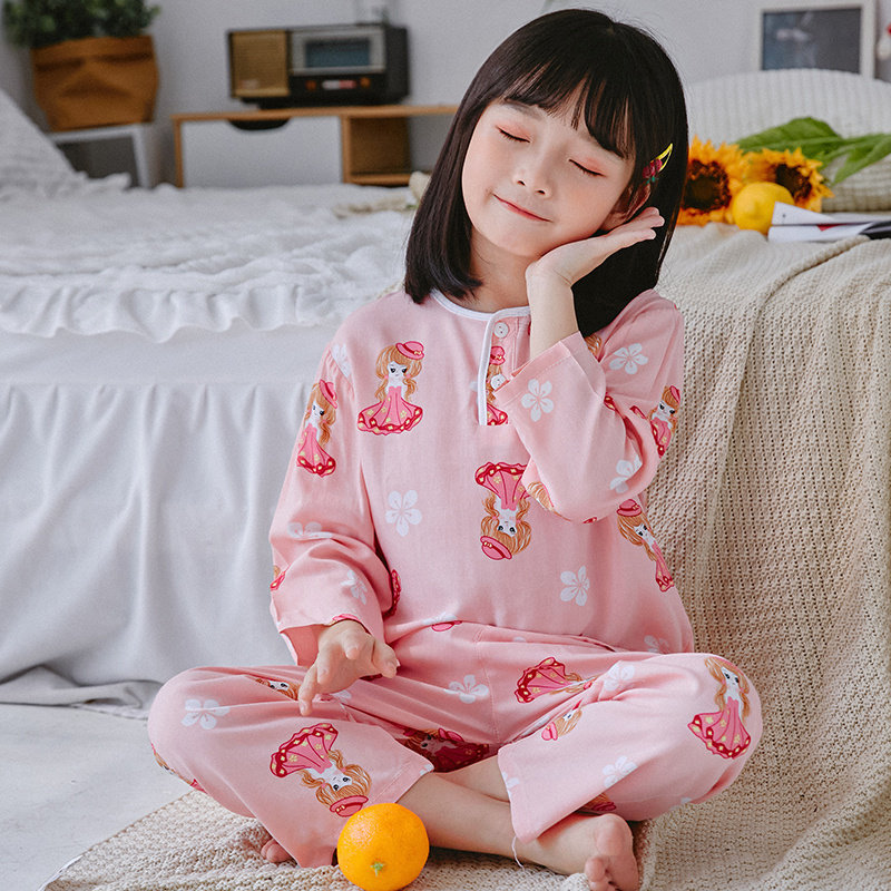 SUMMER COTTON SILK CHILDRENS PAJAMAS LITTLE BOYS BOYS LONG SLEEVE THIN GIRLS BABY COTTON SILK SUMMER SUIT LOUNGEWEAR